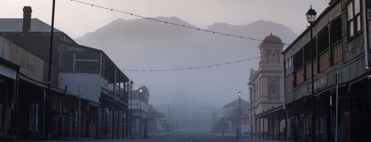 A misty view of Mount Owen from the centre of Queenstown in Tasmania's rugged west coast region